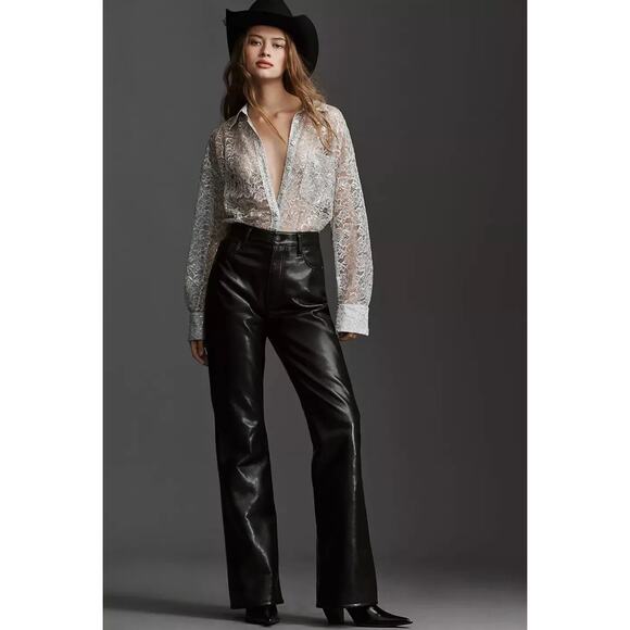 Anthropologie Metallic Lace Button Down Shirt Light Gray Silver X-Small - Picture 3 of 11